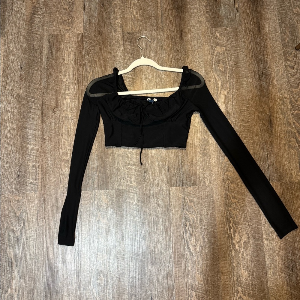 American Eagle Outfitters Black Long Sleeve Crop Top